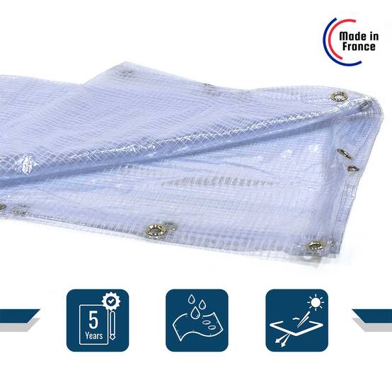 Bâche Agricole 3,8x9 m SP400AG - Garantie 5 ans - Bâche Armée Transparente étanche - Anti-UV - Made in France TECPLAST - Imagen 2