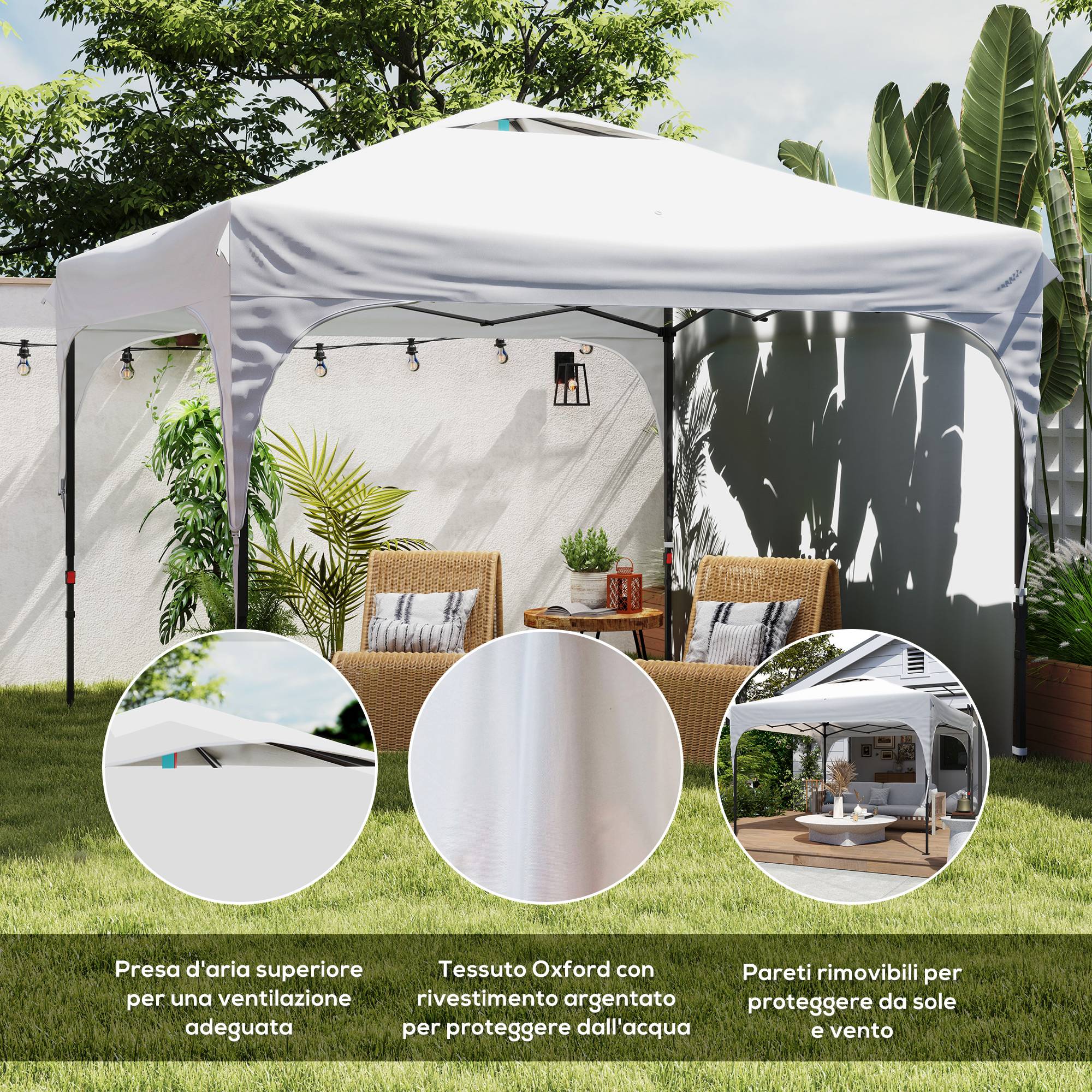 ComfortXL - Tonnelle pliante de jardin acier Oxford toit aéré réglable en hauteur 3x3m blanc - ComfortXL Outdoor Living - Image 9
