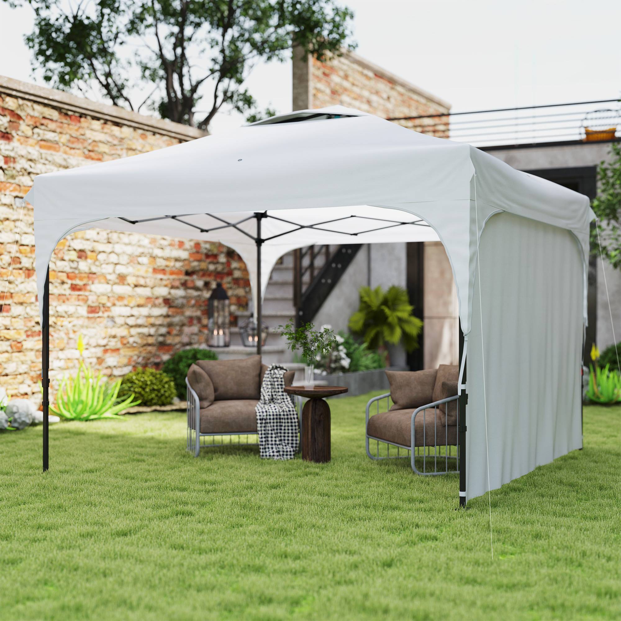 ComfortXL - Tonnelle pliante de jardin acier Oxford toit aéré réglable en hauteur 3x3m blanc - ComfortXL Outdoor Living - Image 3