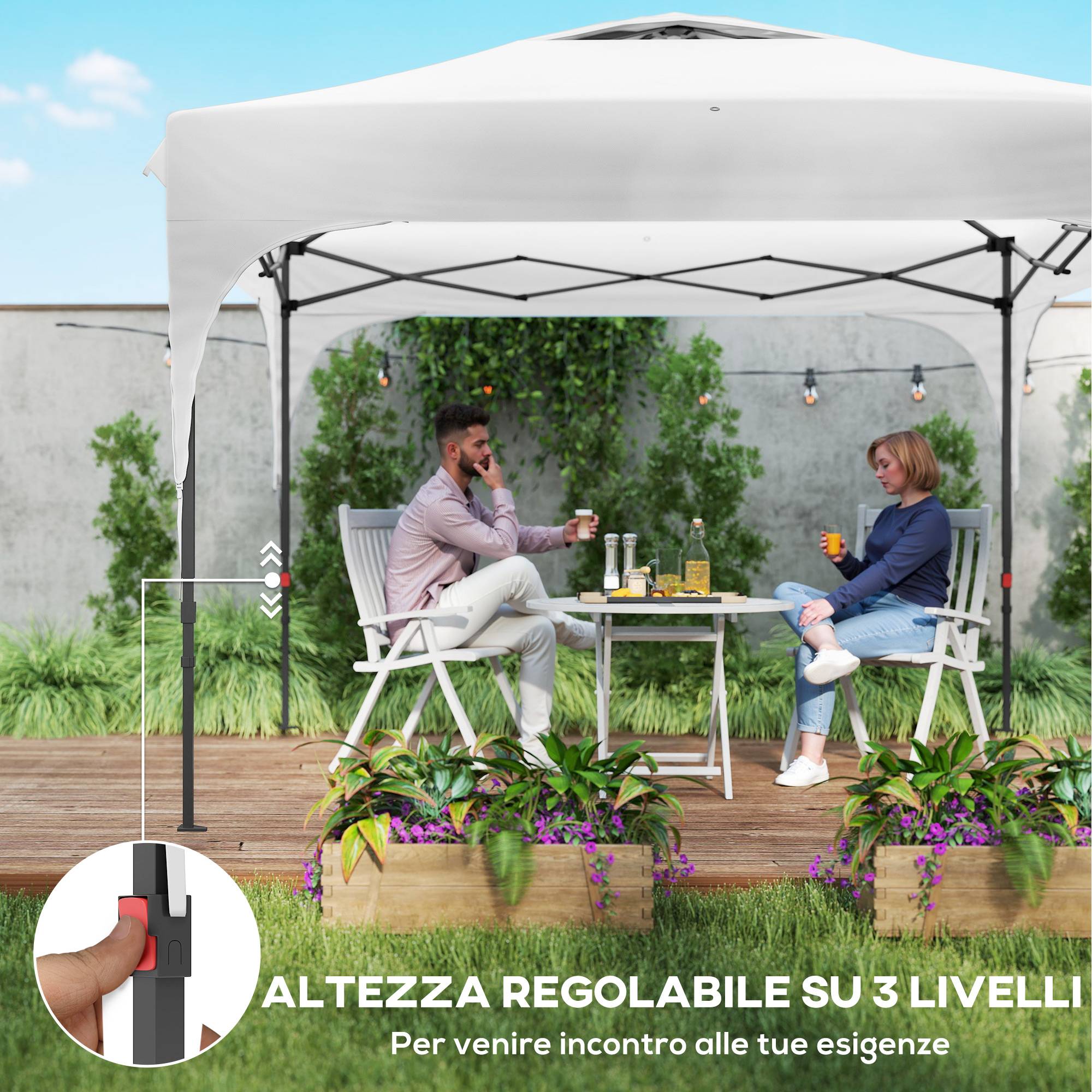 ComfortXL - Tonnelle pliante de jardin acier Oxford toit aéré réglable en hauteur 3x3m blanc - ComfortXL Outdoor Living - Image 6