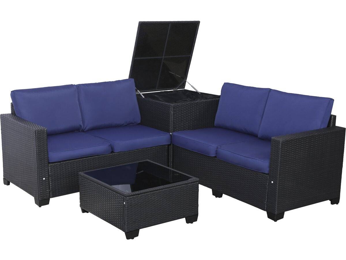 Habitat Et Jardin - Salon De Jardin En Résine Tressée Avec Coffre De Rangement "riley" - 4 Places - Bleu Foncé -habitat Et Jardin - Image 3