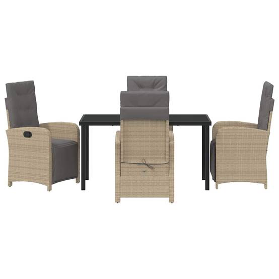 Table et Chaises de Jardin Repas Résine Tressée pour 4 Personnes Dossiers Inclinables Beige 5 pcs – ComfortXL Outdoor Living - Image 7