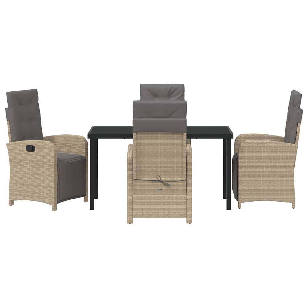 Table et Chaises de Jardin Repas Résine Tressée pour 4 Personnes Dossiers Inclinables Beige 5 pcs – ComfortXL Outdoor Living - Image 7