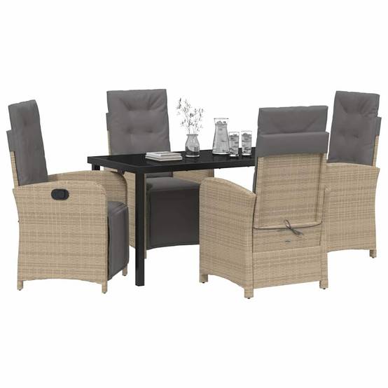 Table et Chaises de Jardin Repas Résine Tressée pour 4 Personnes Dossiers Inclinables Beige 5 pcs – ComfortXL Outdoor Living - Image 3