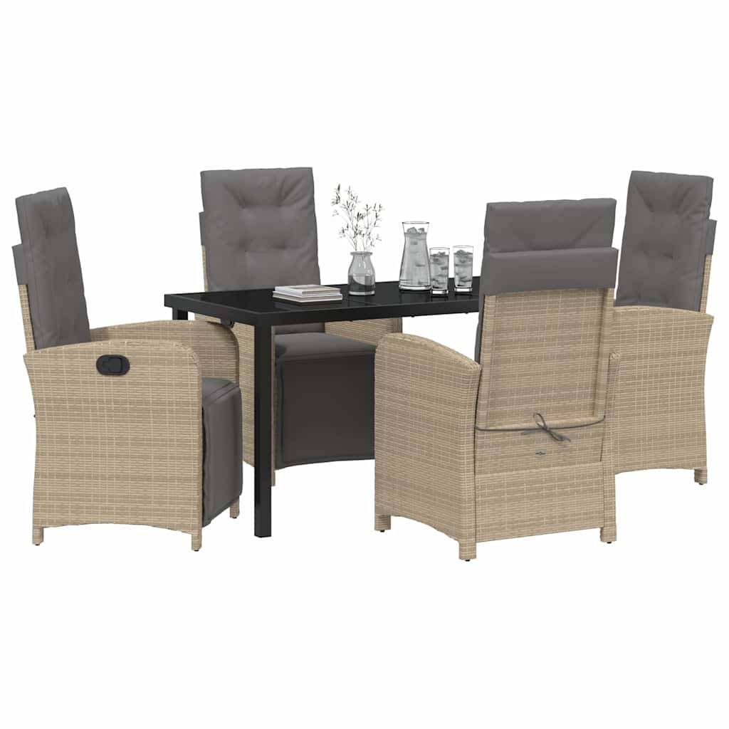 Table et Chaises de Jardin Repas Résine Tressée pour 4 Personnes Dossiers Inclinables Beige 5 pcs – ComfortXL Outdoor Living - Image 3