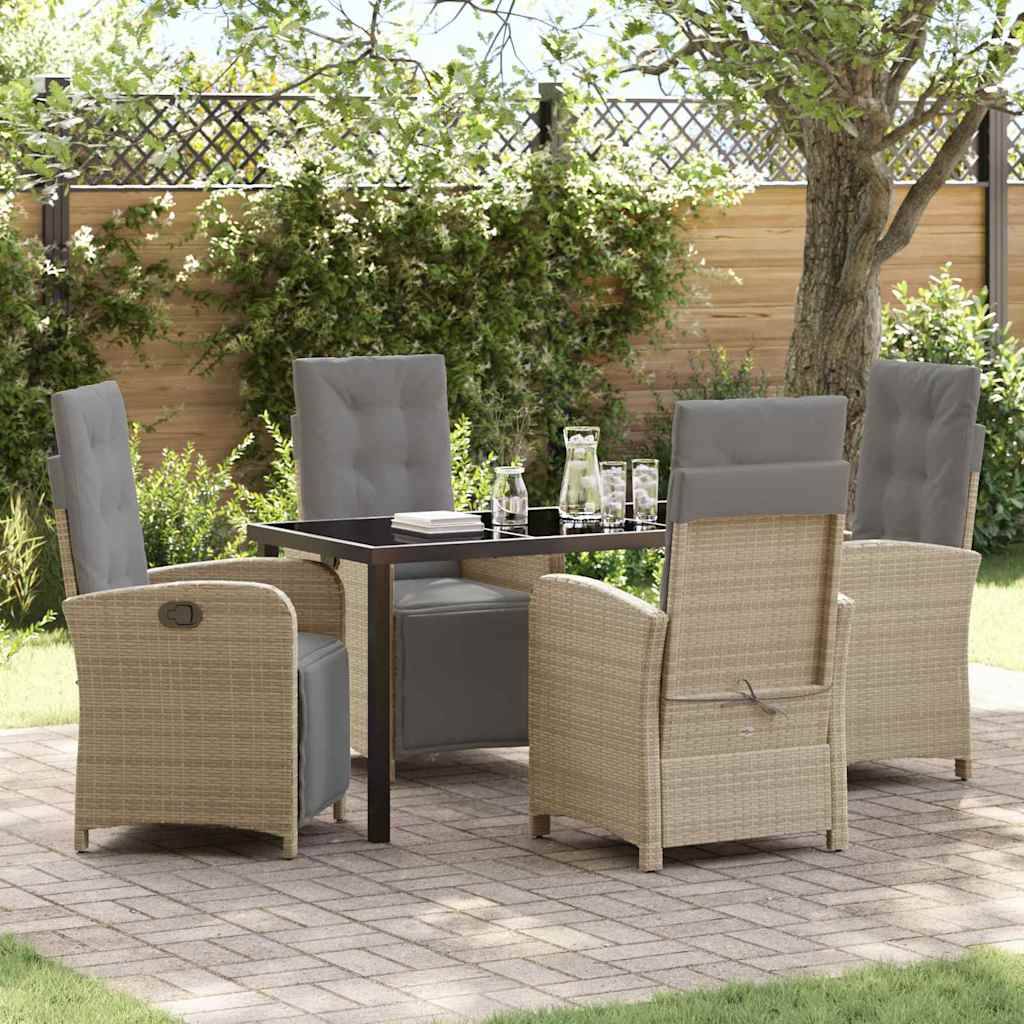 Table et Chaises de Jardin Repas Résine Tressée pour 4 Personnes Dossiers Inclinables Beige 5 pcs – ComfortXL Outdoor Living - Image 1