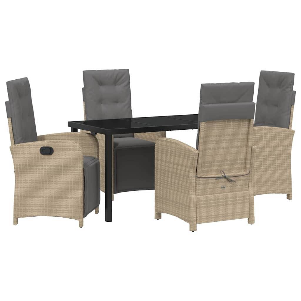 Table et Chaises de Jardin Repas Résine Tressée pour 4 Personnes Dossiers Inclinables Beige 5 pcs – ComfortXL Outdoor Living - Image 2