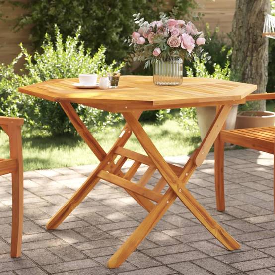 Grande Table de Jardin Ronde Pliante Ø110cm en Bois d'Acacia Massif, pour 4-6 Personnes – ComfortXL Outdoor Living - Image 1