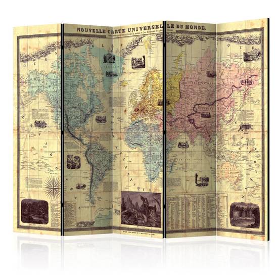 Paravent 5 Volets "Nouvelle Carte du Monde" 172x225cm - Image 1