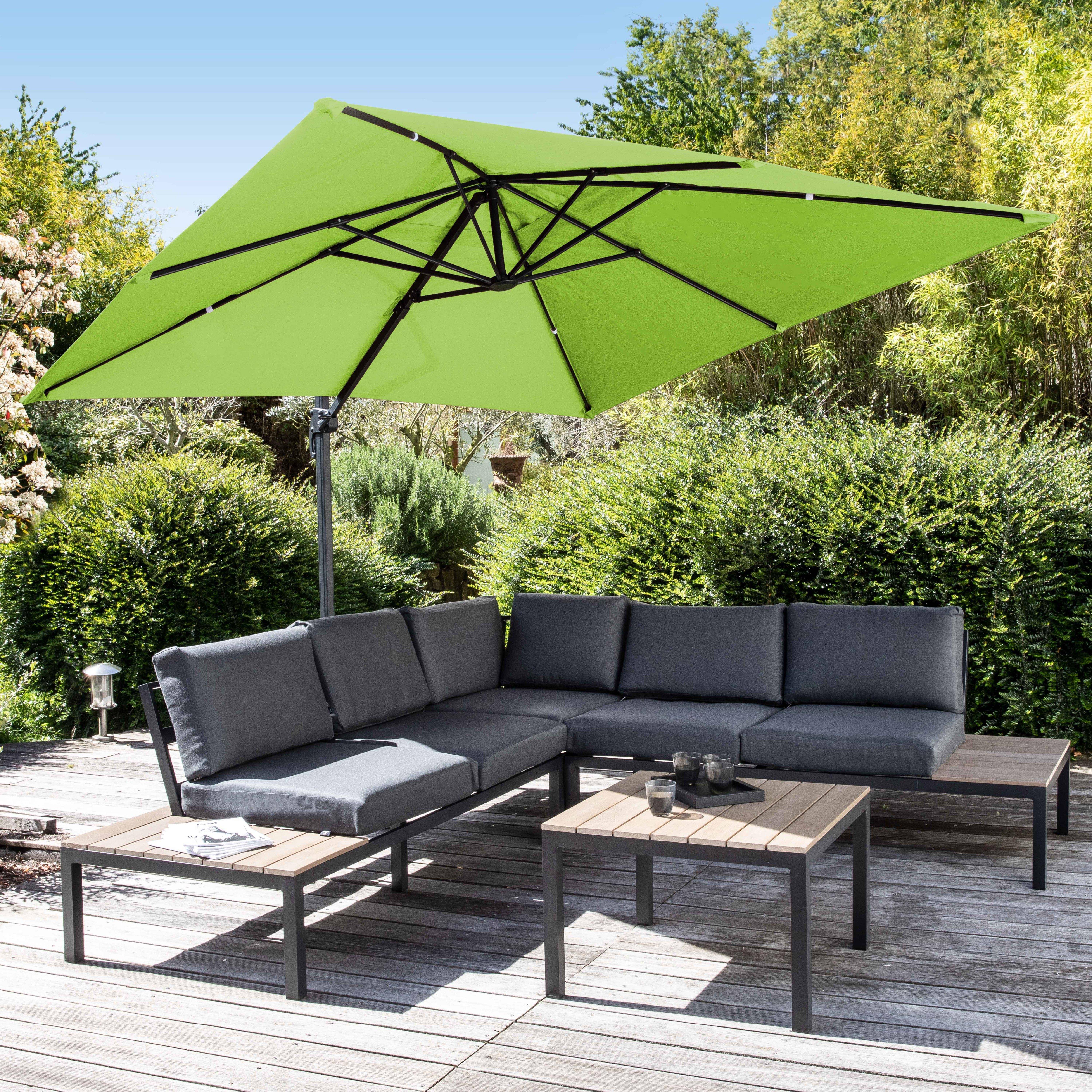 Oviala - Parasol déporté inclinable rotatif 3x3m et 4 dalles à remplir alu vert Malaga - Oviala - Imagen 2
