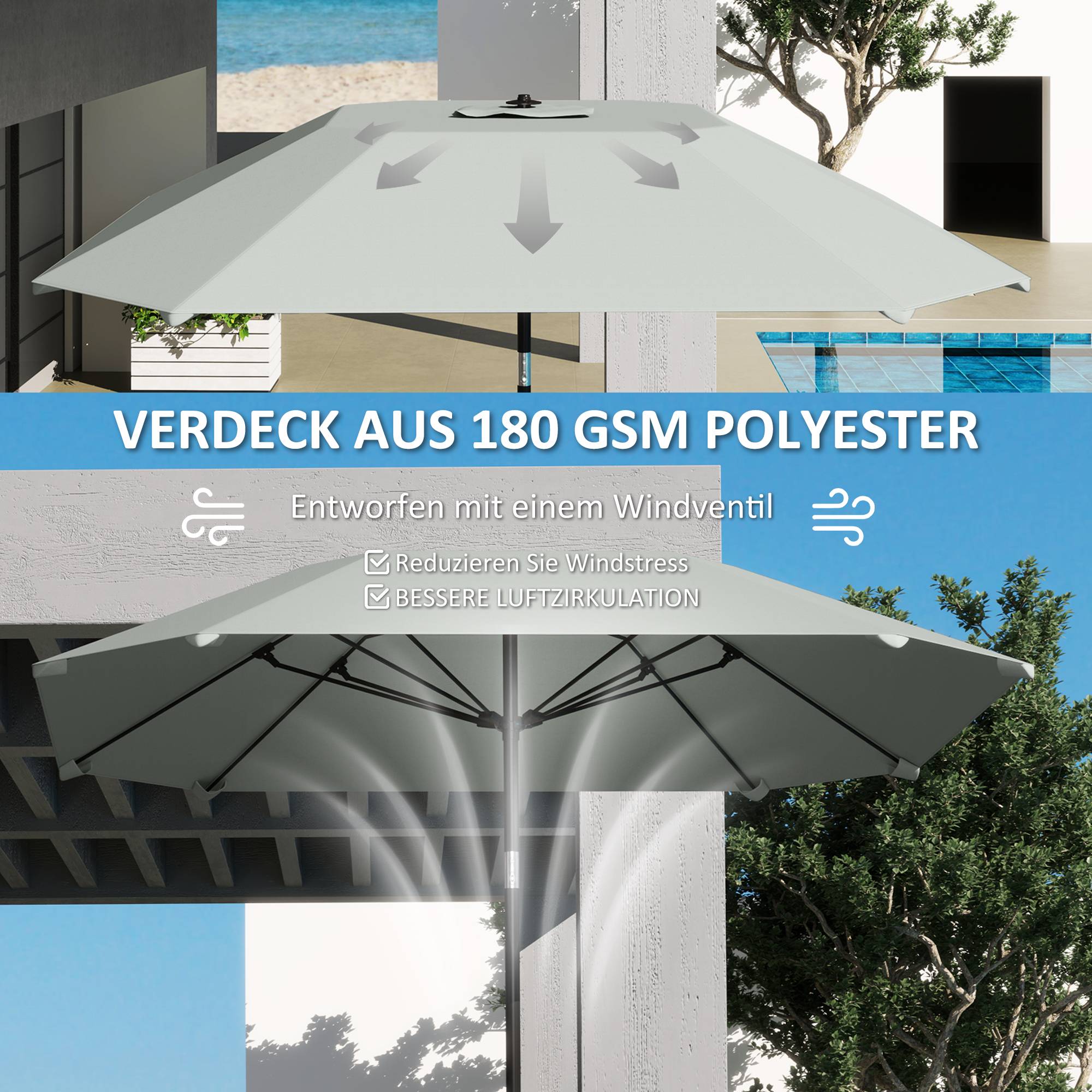 Parasol Rond Inclinable Manivelle Aluminium Jardin Terrasse Ø233cm Gris Foncé - ComfortXL Outdoor Living - Image 5