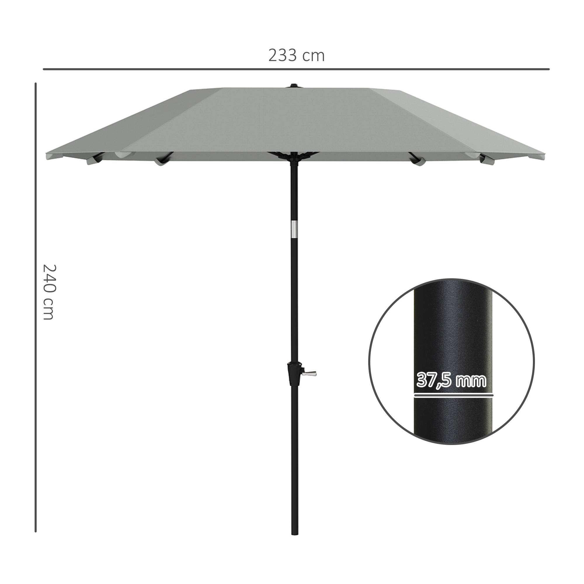 Parasol Rond Inclinable Manivelle Aluminium Jardin Terrasse Ø233cm Gris Foncé - ComfortXL Outdoor Living - Image 3