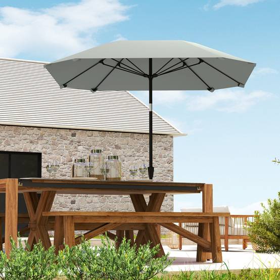 Parasol Rond Inclinable Manivelle Aluminium Jardin Terrasse Ø233cm Gris Foncé - ComfortXL Outdoor Living - Image 1
