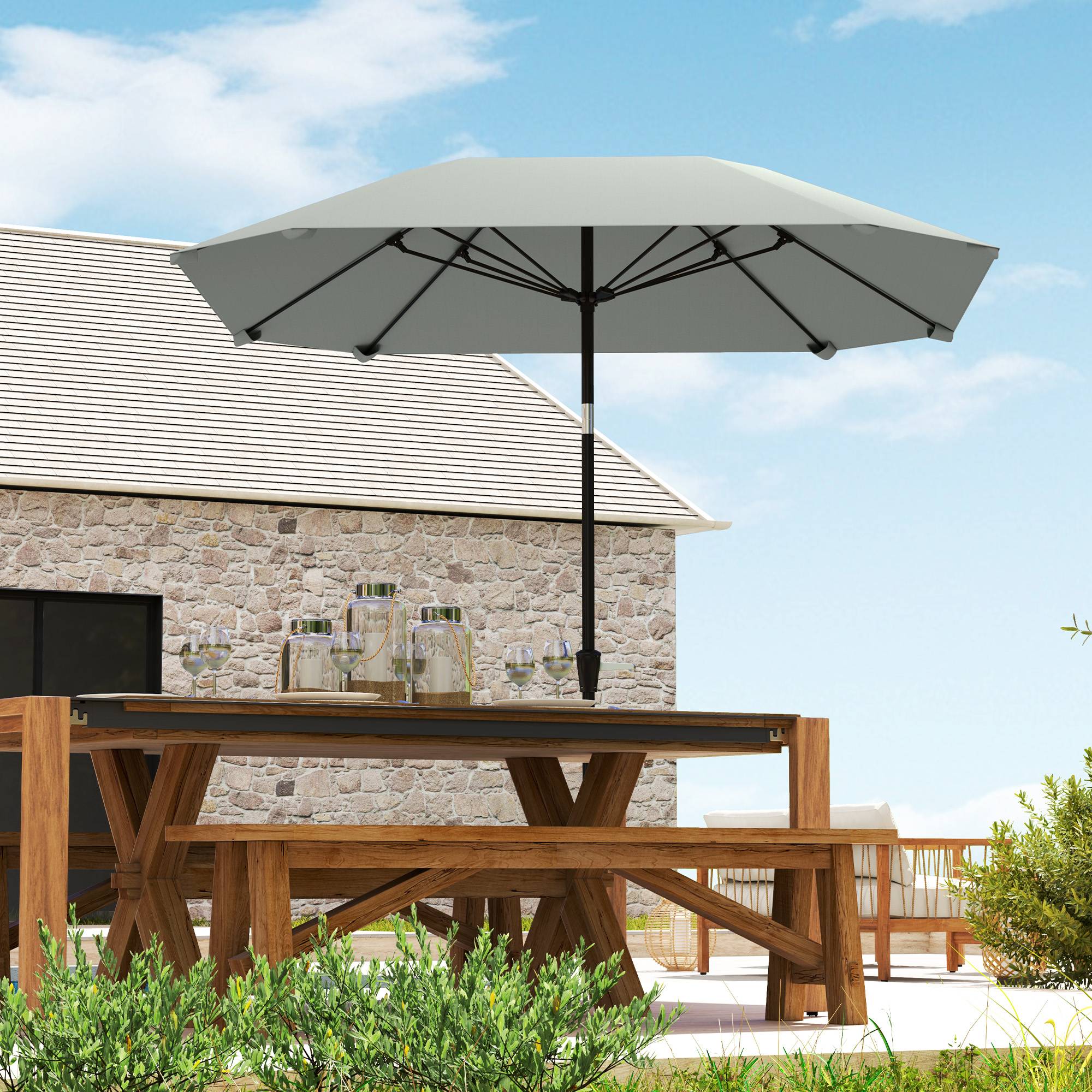 Parasol Rond Inclinable Manivelle Aluminium Jardin Terrasse Ø233cm Gris Foncé - ComfortXL Outdoor Living - Image 1