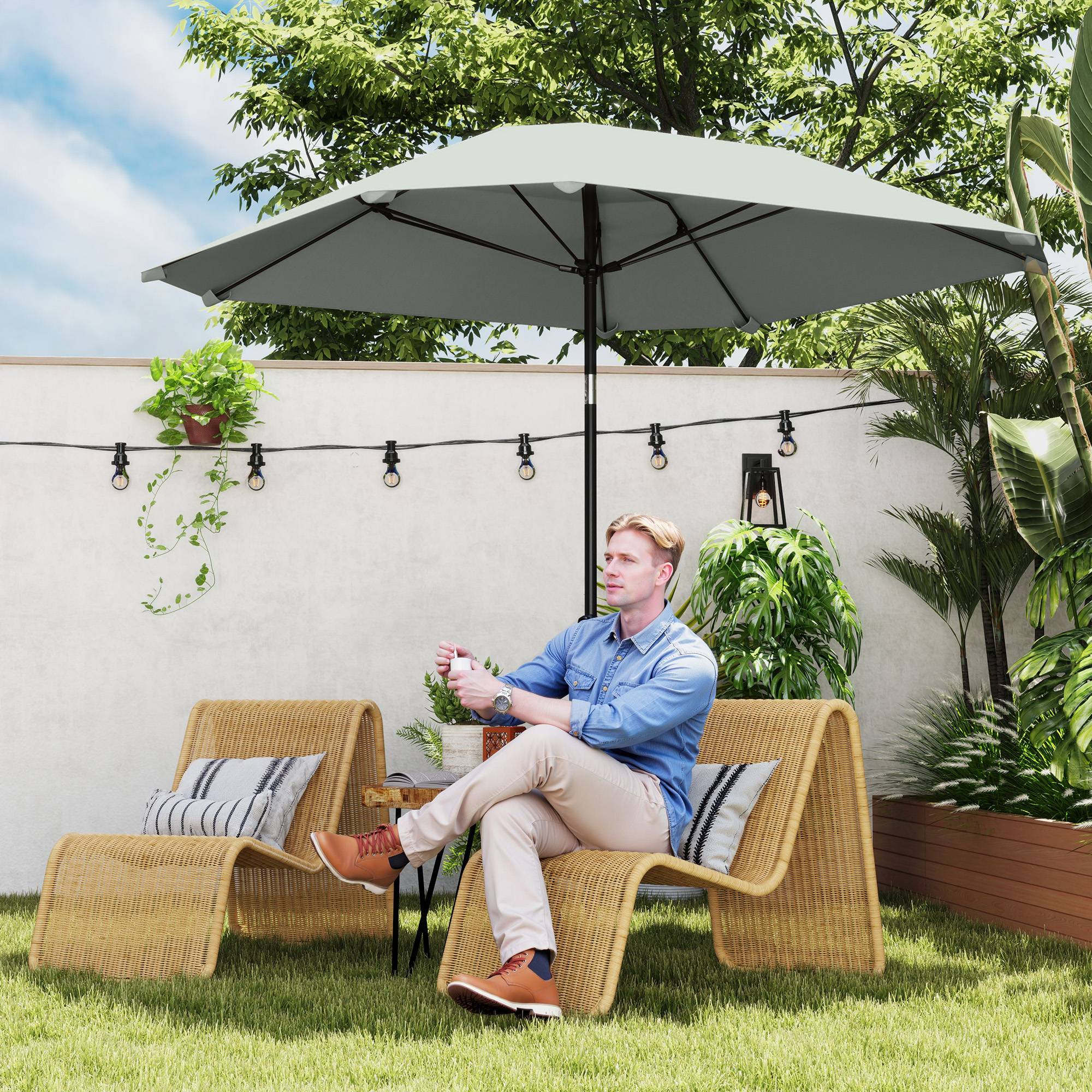 Parasol Rond Inclinable Manivelle Aluminium Jardin Terrasse Ø233cm Gris Foncé - ComfortXL Outdoor Living - Image 8