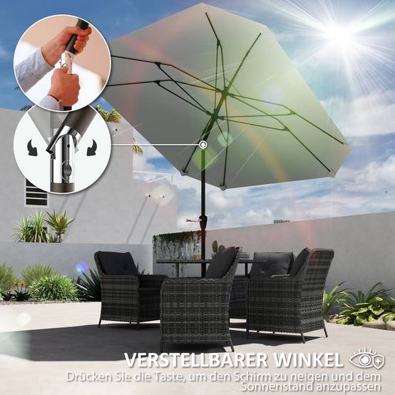Parasol Rond Inclinable Manivelle Aluminium Jardin Terrasse Ø233cm Gris Foncé - ComfortXL Outdoor Living - Image 4