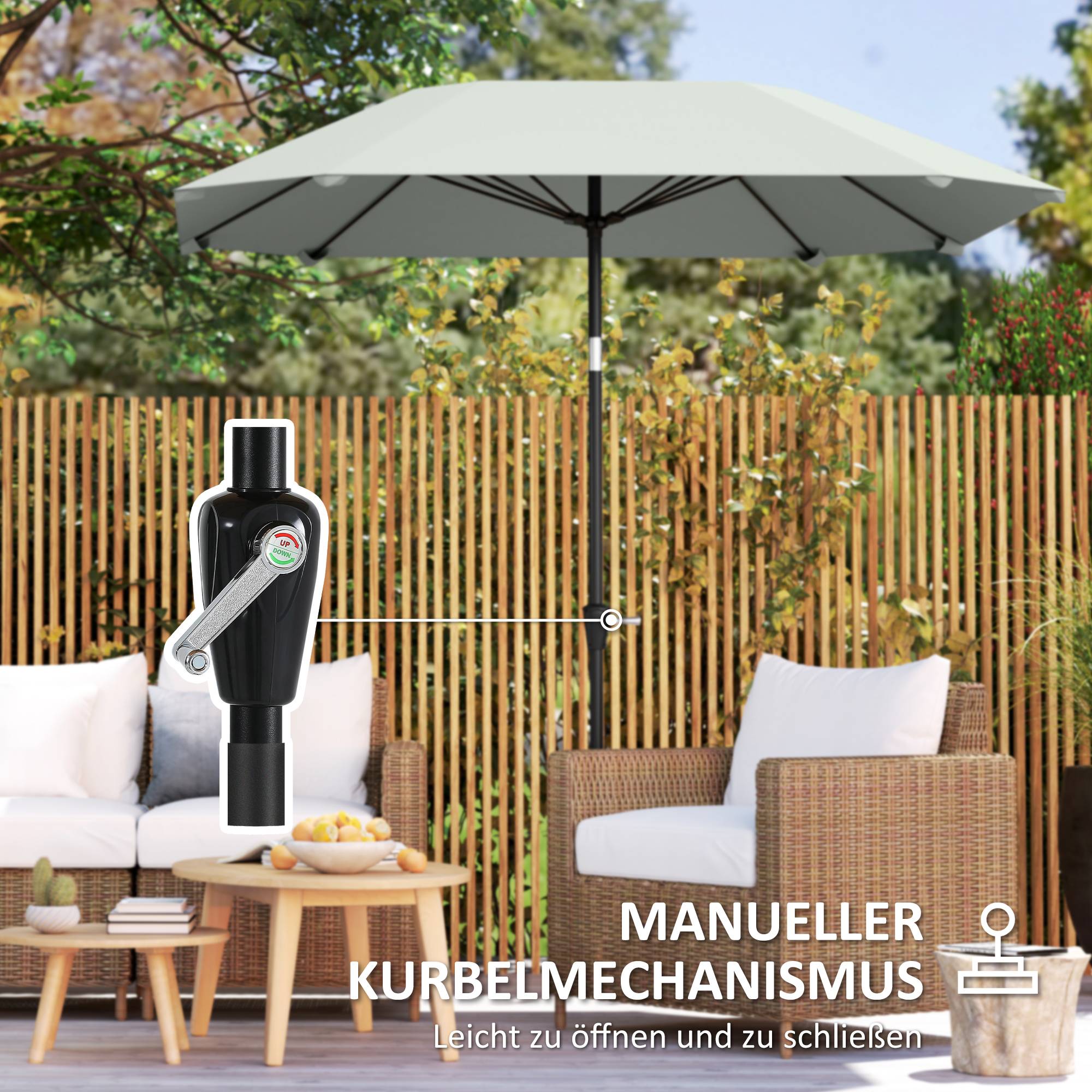 Parasol Rond Inclinable Manivelle Aluminium Jardin Terrasse Ø233cm Gris Foncé - ComfortXL Outdoor Living - Image 6
