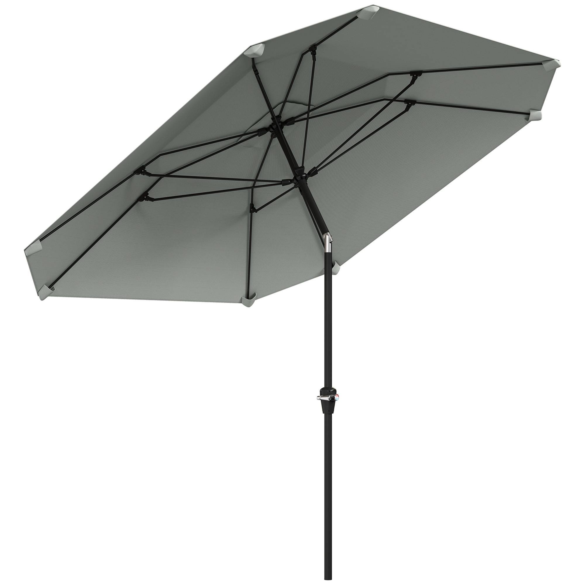 Parasol Rond Inclinable Manivelle Aluminium Jardin Terrasse Ø233cm Gris Foncé - ComfortXL Outdoor Living - Image 2