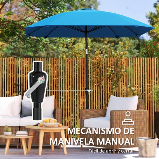 Parasol de jardin 233 x 233 cm, angle réglable, étanche, mât en aluminium, baleines en fibre de verre, manivelle, bleu - Image 8