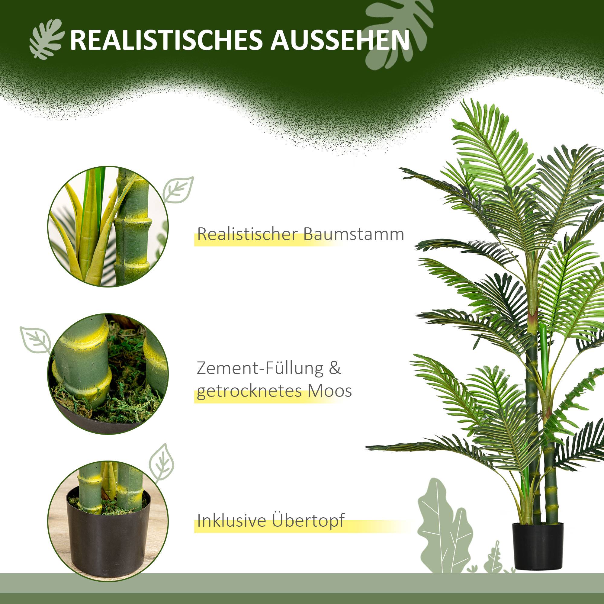 Plante Artificielle Palme Plastique Intérieur Sans Entretien 150cm Vert - ComfortXL Outdoor Living - Image 6