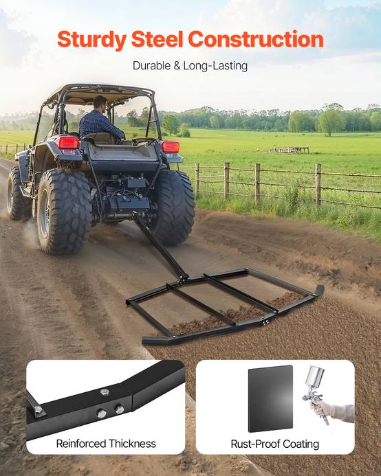 VEVOR Herse traînée 1830mm, niveleuse allée gravier, acier Q235, attelage, VTT. - Image 2