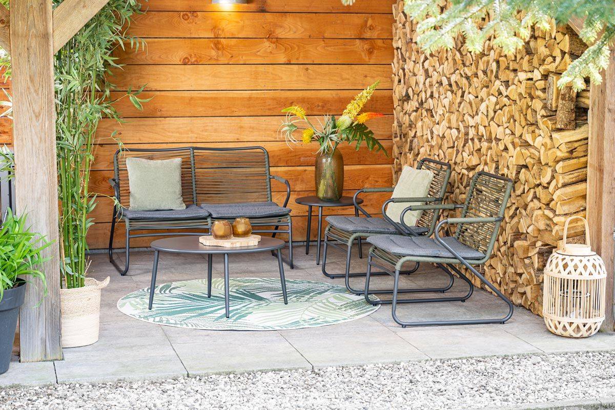 Garden Impressions - Ensemble de salon Hermes - 5 pièces - noir carbone - vert mousse - gris mystique - Imagen 3