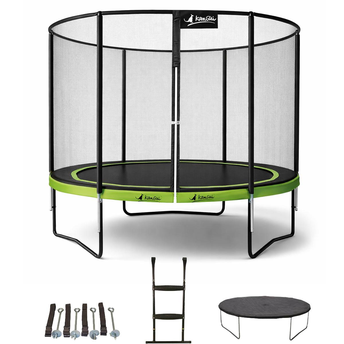Kangui - Trampoline Ø 300cm + filet + échelle + bâche + kit ancrage - PUNCHI 300 Vert Kangui - Image 1