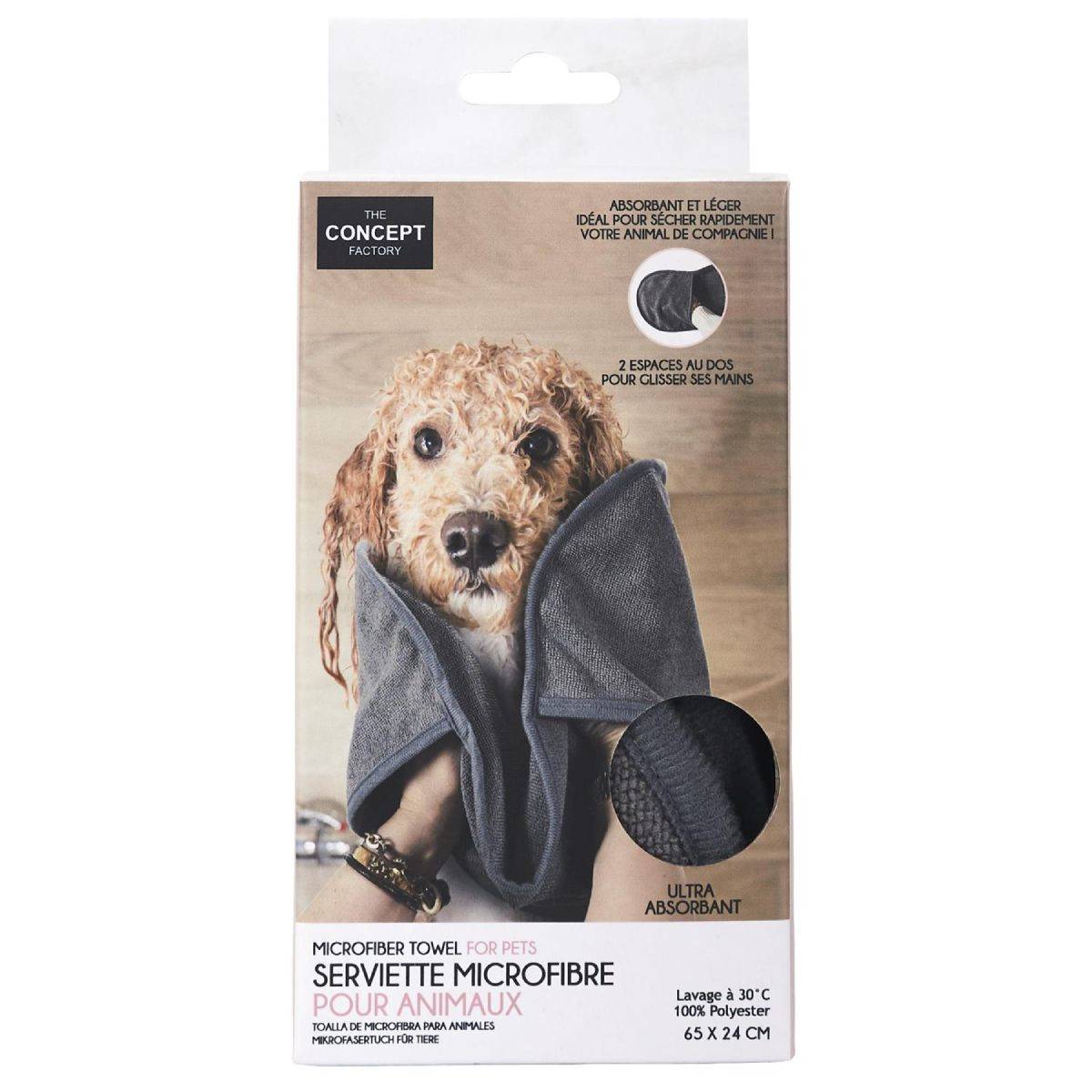 The Concept Factory - Serviette en Microfibre "Animaux" 65cm Gris - Image 5