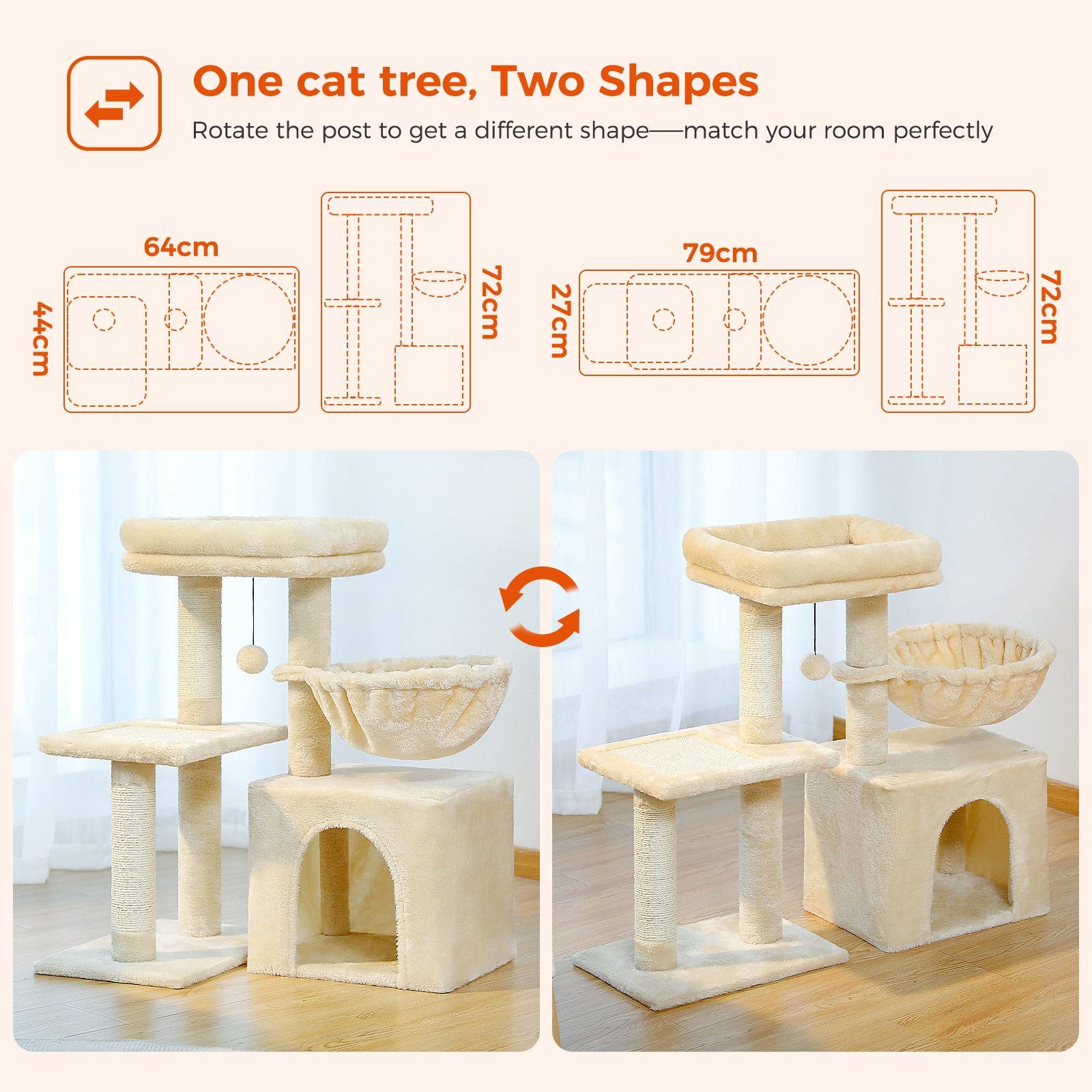 Petit Arbre à Chat 72 cm avec Hamac Beige PAWZ Road - Image 6