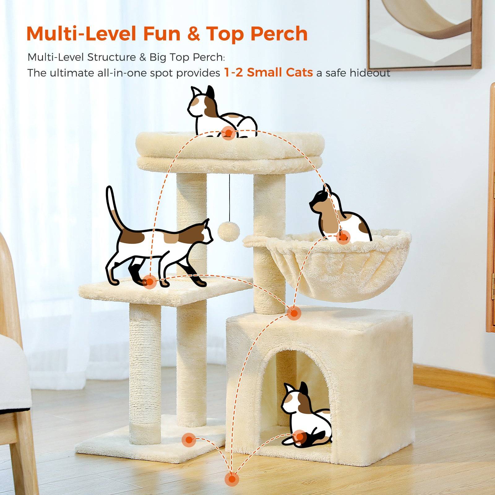 Petit Arbre à Chat 72 cm avec Hamac Beige PAWZ Road - Image 9