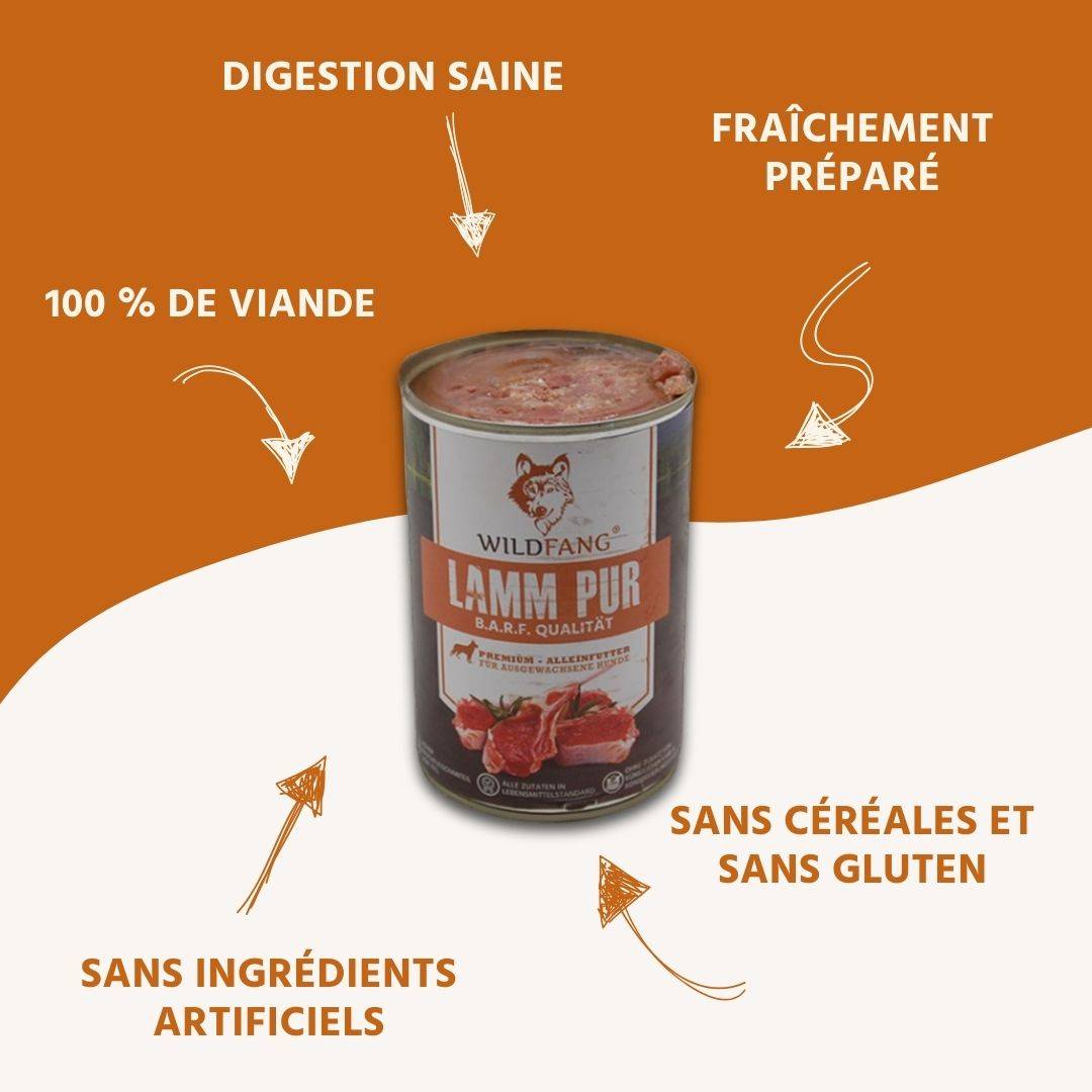 Wildfang - Wildfang - Agneau de nourriture humide Pure - Qualité du barf - 6 x 400g - Image 3