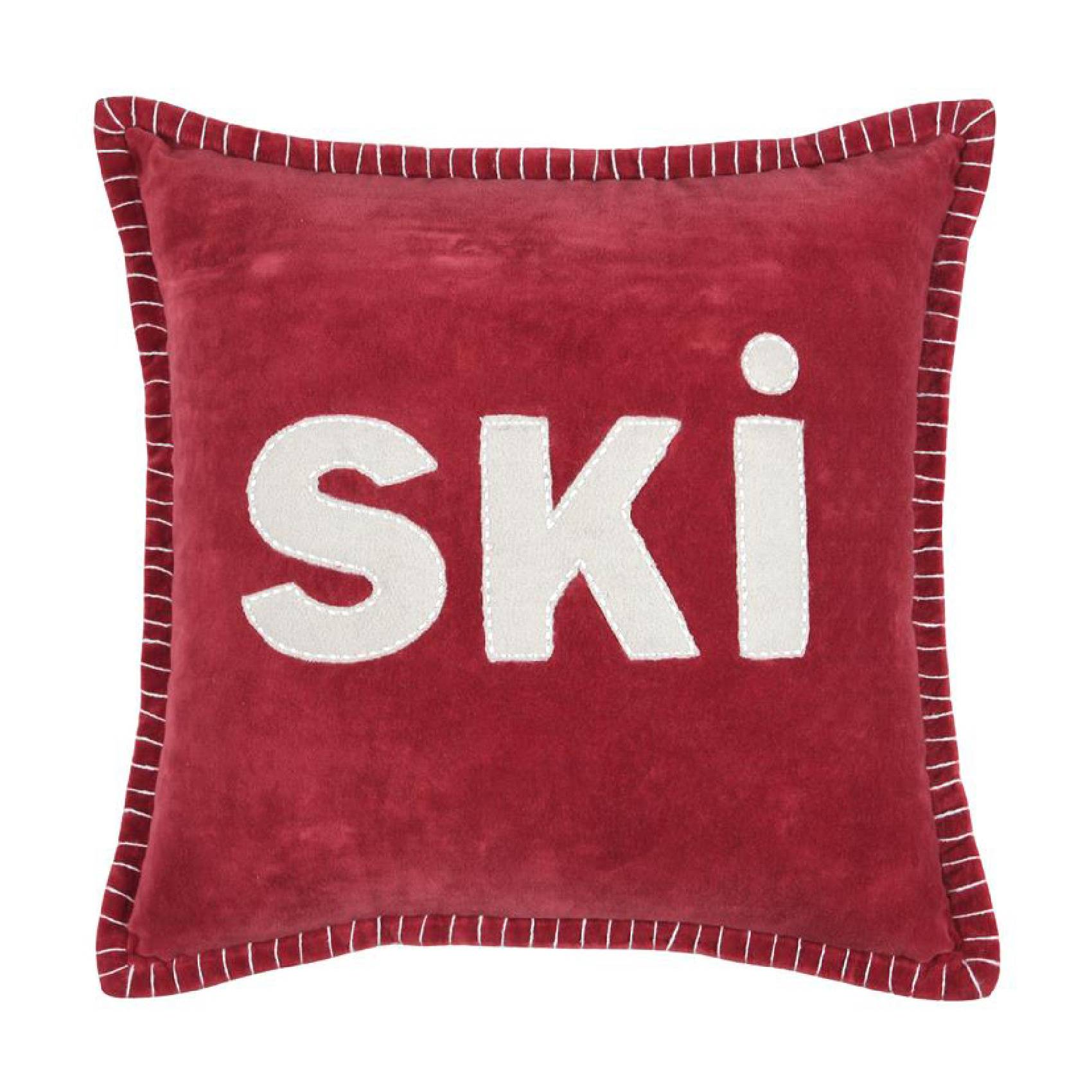 Lovely Casa - Coussin carré "SKI" en velours - LOVELY CASA - Coton - Rouge - Imagen 1