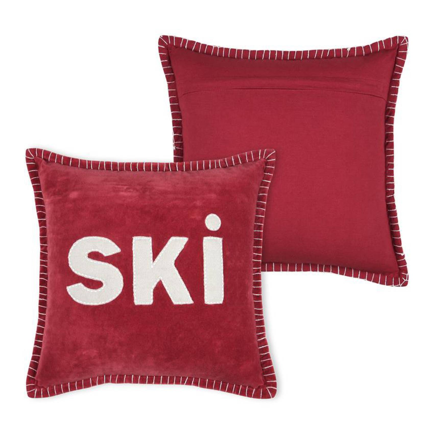 Lovely Casa - Coussin carré "SKI" en velours - LOVELY CASA - Coton - Rouge - Imagen 3