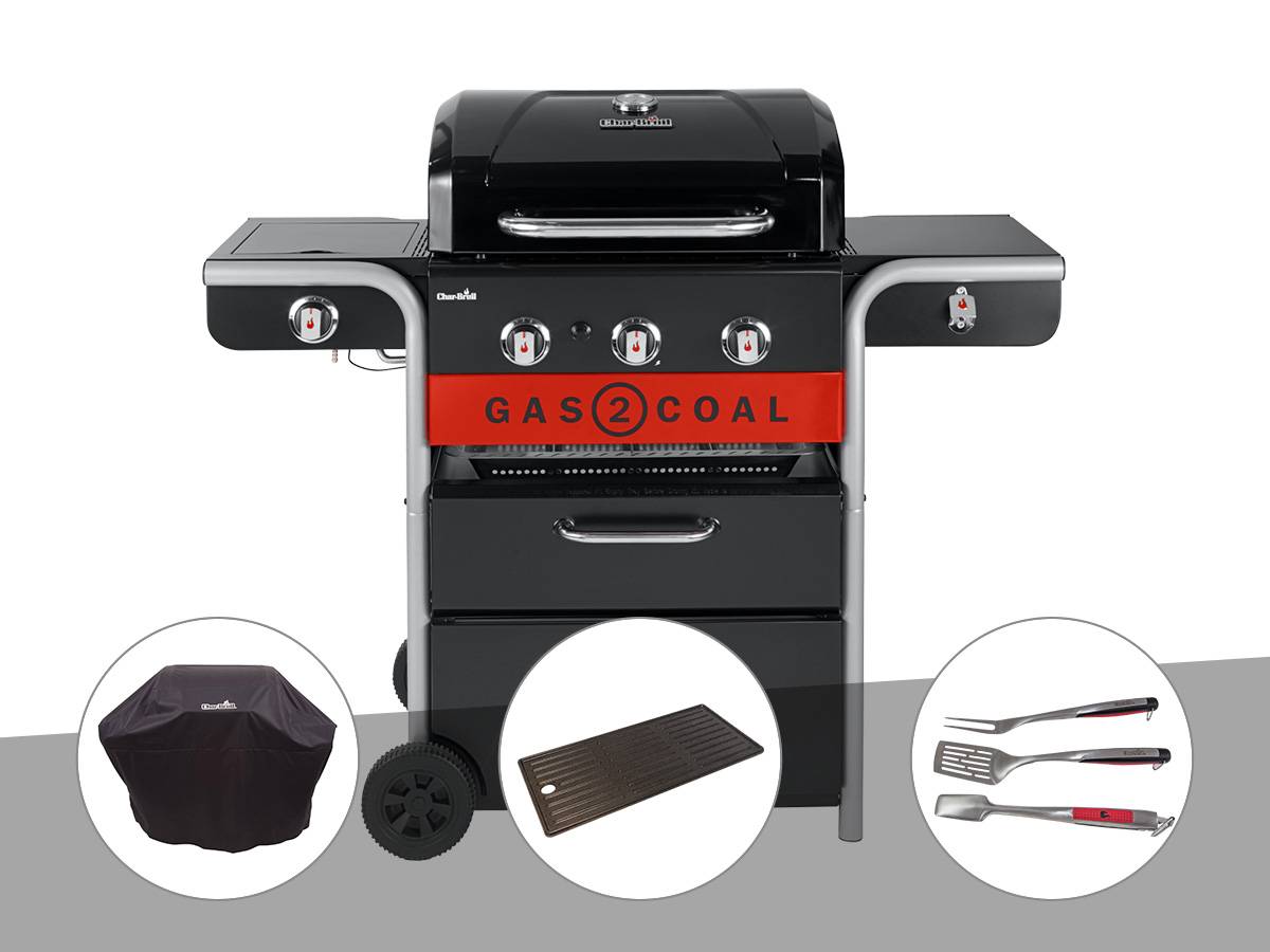 Char-broil - Barbecue à gaz et à charbon Gas2Coal 2.0 3B + Housse de protection + Plancha + Kit 3 ustensiles - Char-Broil - Imagen 1