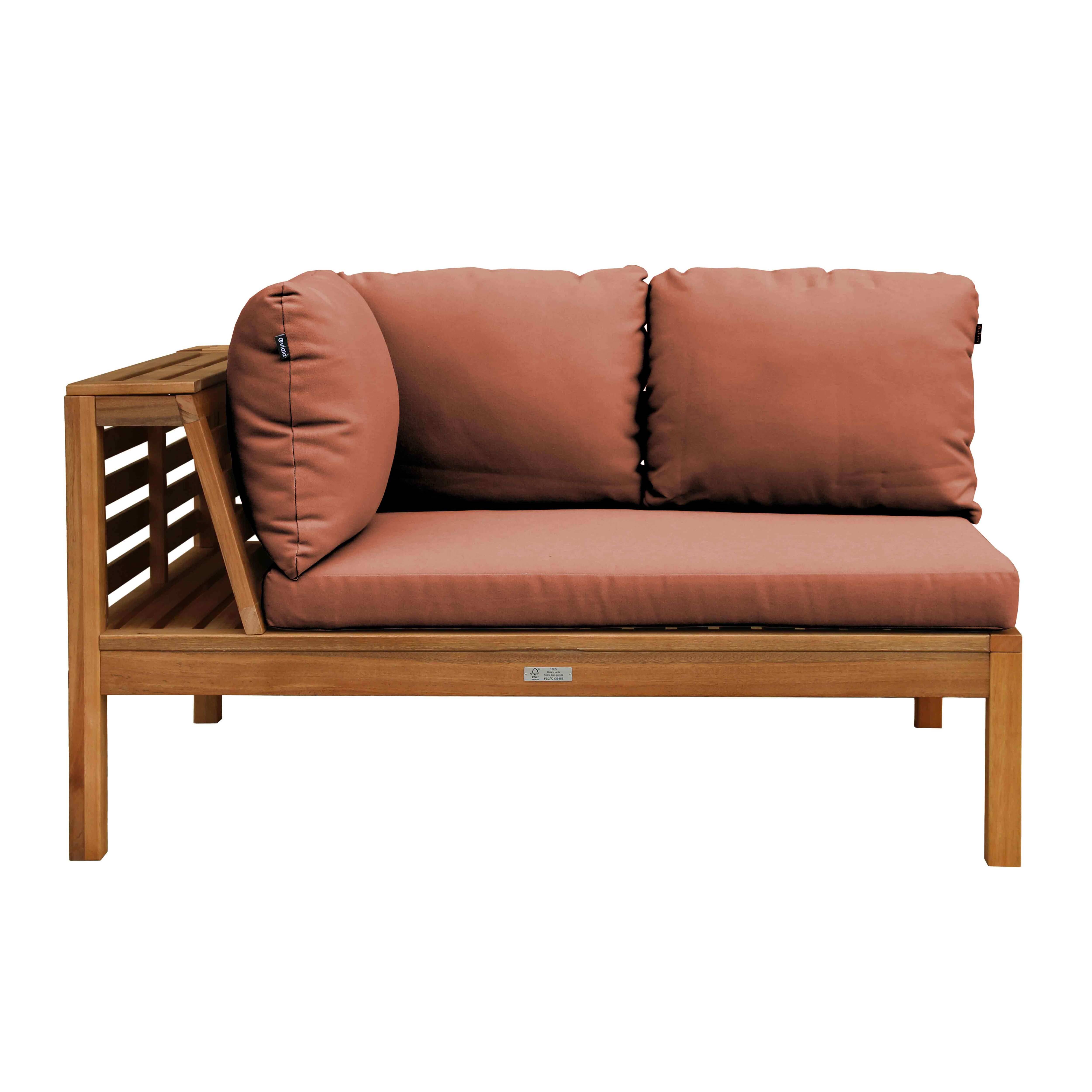 Oviala - Canapé gauche de jardin bas en bois d'eucalyptus terracotta Maupiti - Oviala - Imagen 4