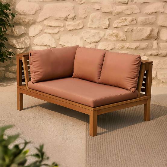 Oviala - Canapé gauche de jardin bas en bois d'eucalyptus terracotta Maupiti - Oviala - Imagen 2