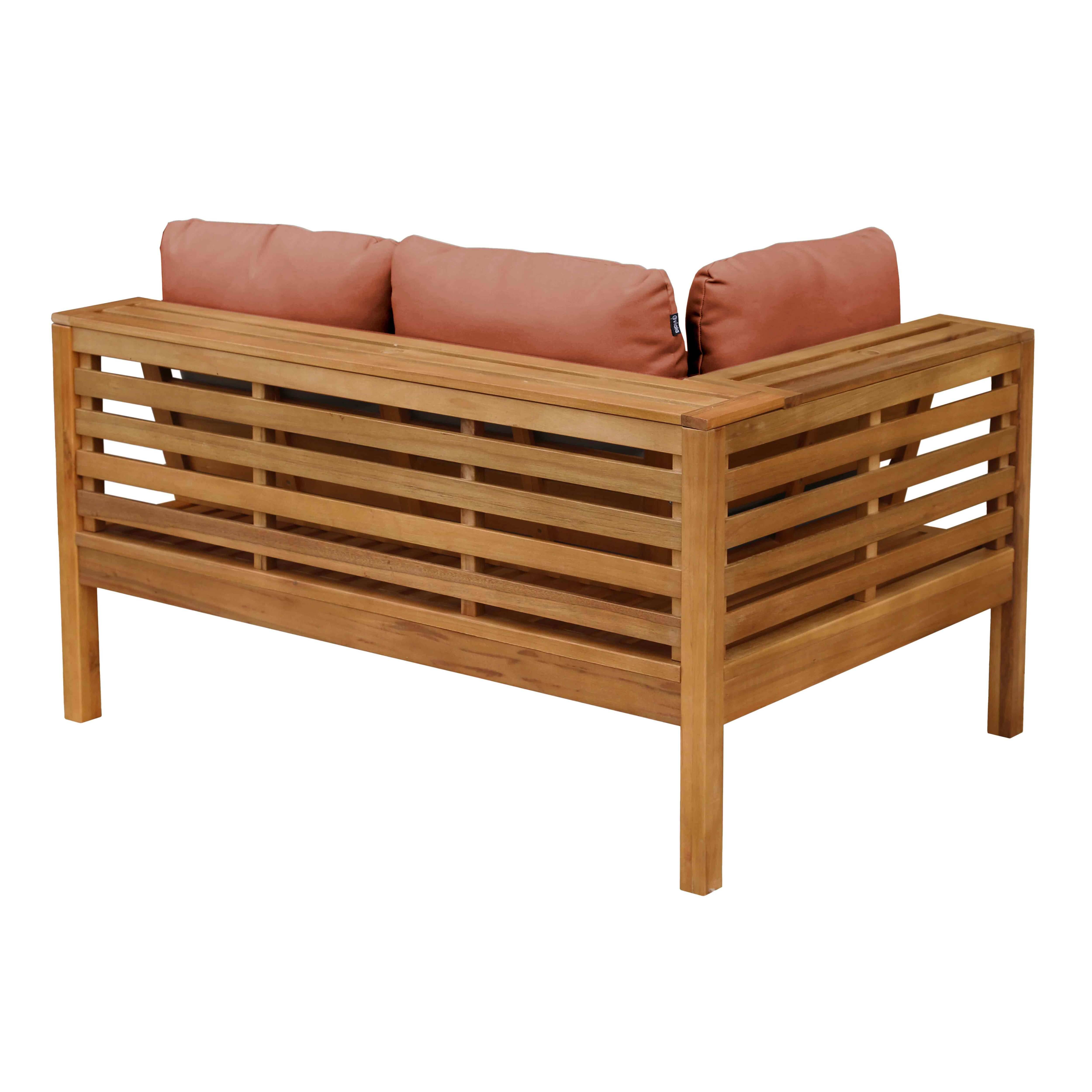 Oviala - Canapé gauche de jardin bas en bois d'eucalyptus terracotta Maupiti - Oviala - Imagen 6