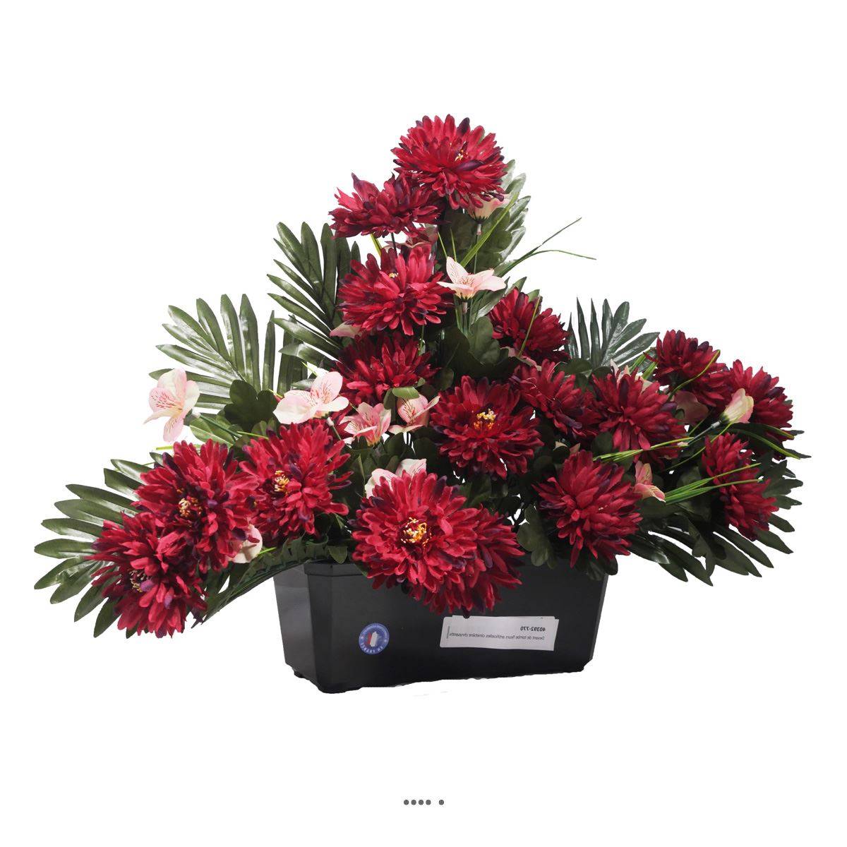 Artificielles - Devant de tombe fleurs artificielles cimetière chrysanthèmes et alstroemerias Bourgogne - couleur: Bourgogne - Imagen 2
