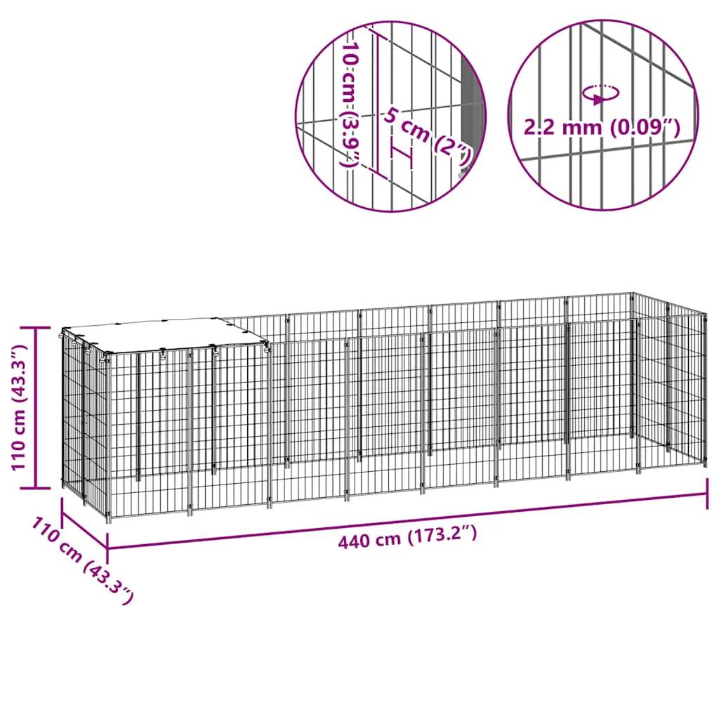 Vidaxl - Chenil Noir 4,84 m² Acier vidaXL 3082200 - Imagen 3