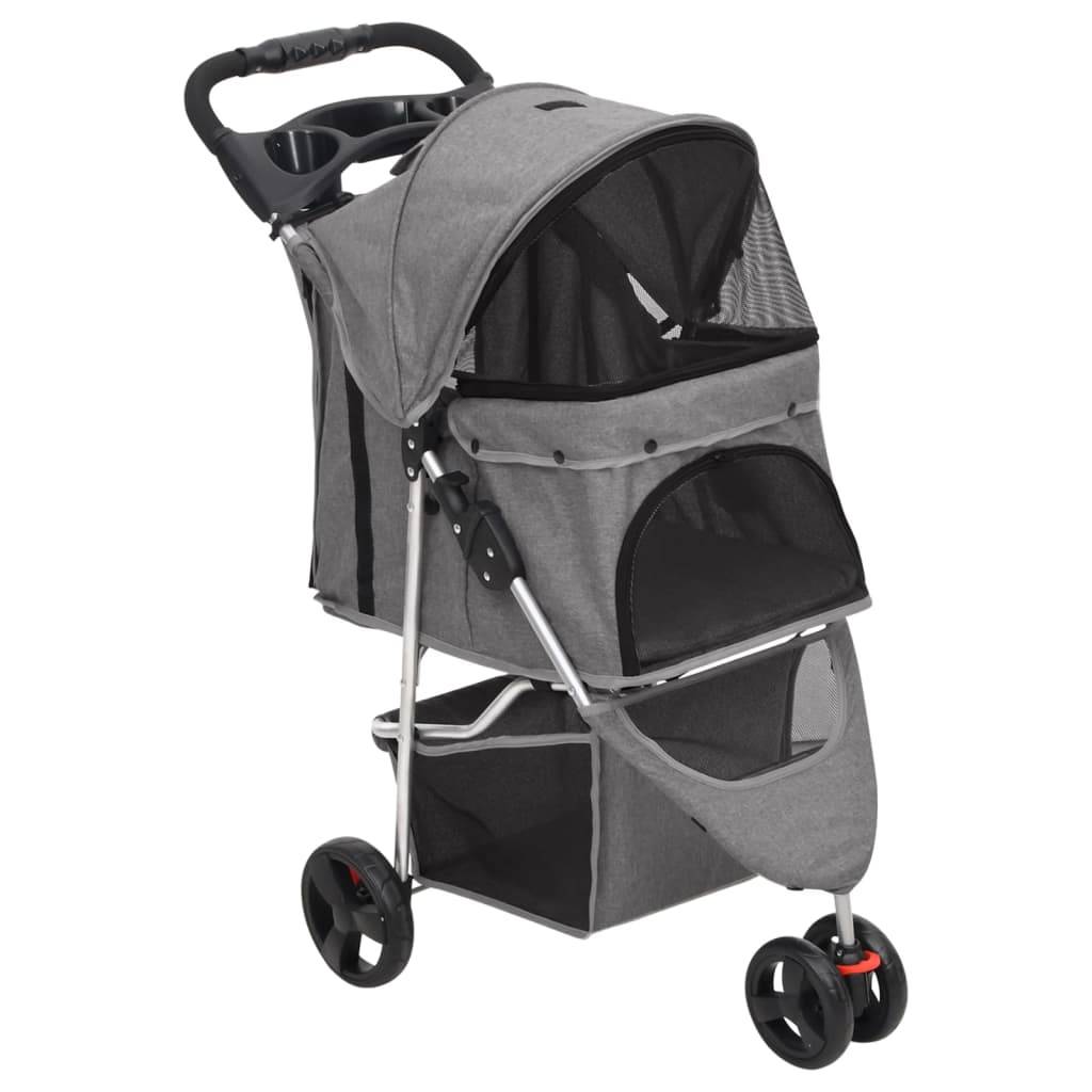 Poussette pour chien acier et tissu gris 80 x 46 x 98 cm - PANGIVO - Image 1