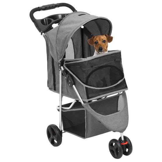 Poussette pour chien acier et tissu gris 80 x 46 x 98 cm - PANGIVO - Image 2