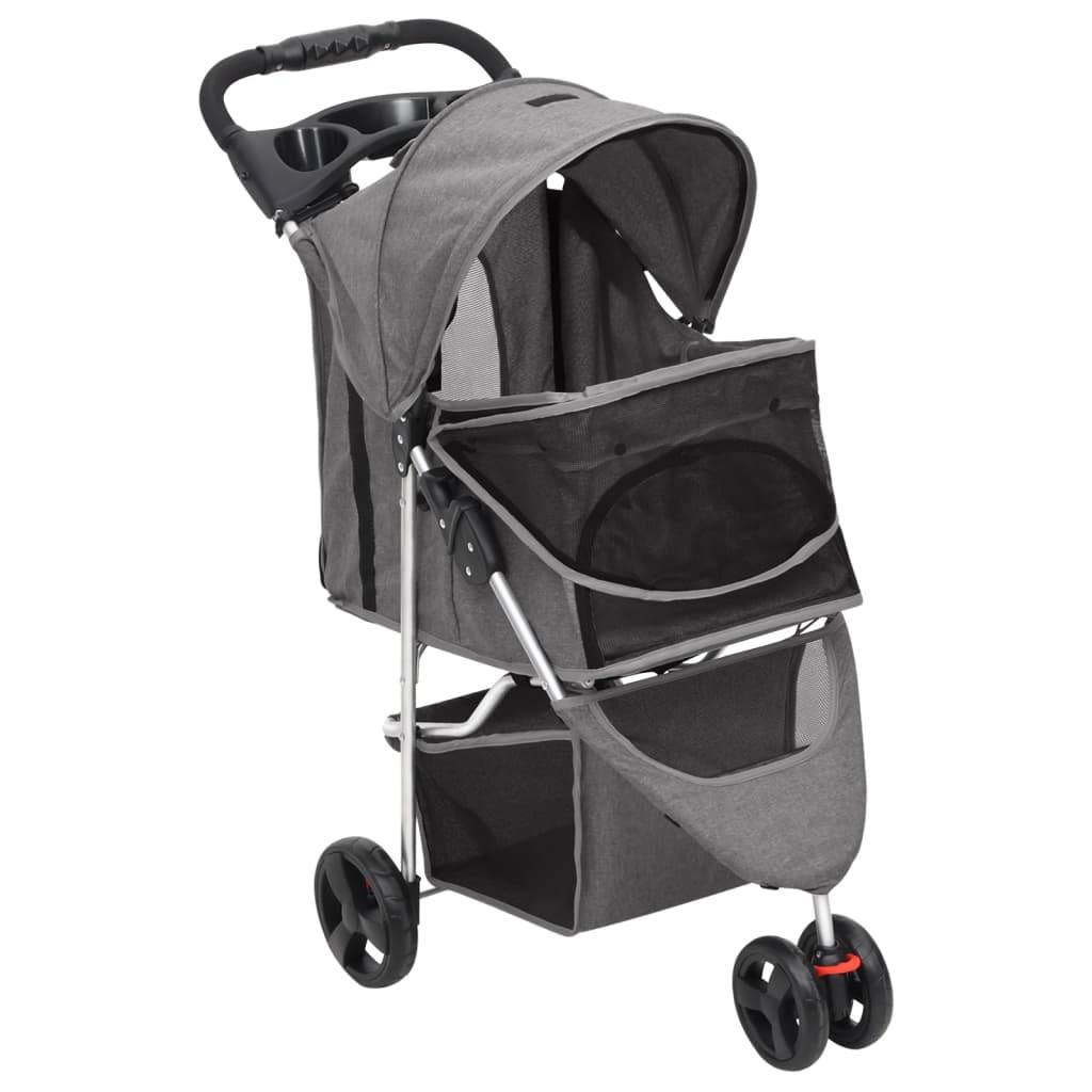 Poussette pour chien acier et tissu gris 80 x 46 x 98 cm - PANGIVO - Image 3