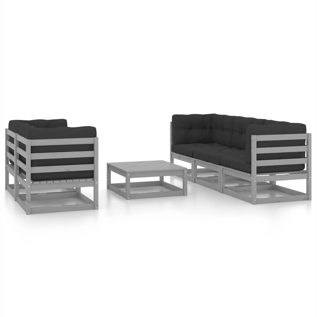 Helloshop26 - Salon de jardin meuble d'extérieur ensemble de mobilier 6 pièces avec coussins bois de pin massif - Imagen 1