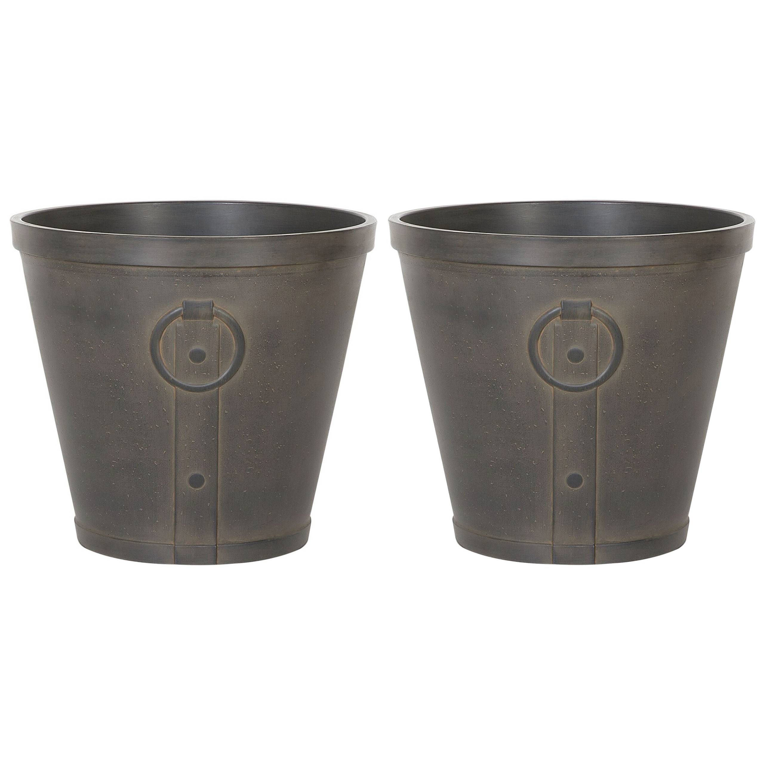 Beliani - Hauts Cache-Pots Marron en Fibre d'Argile et de Verre 45 cm Rond avec Relief Pot de Fleurs Idéal pour Extérieur et Intérieur Lot de 2 - Imagen 1