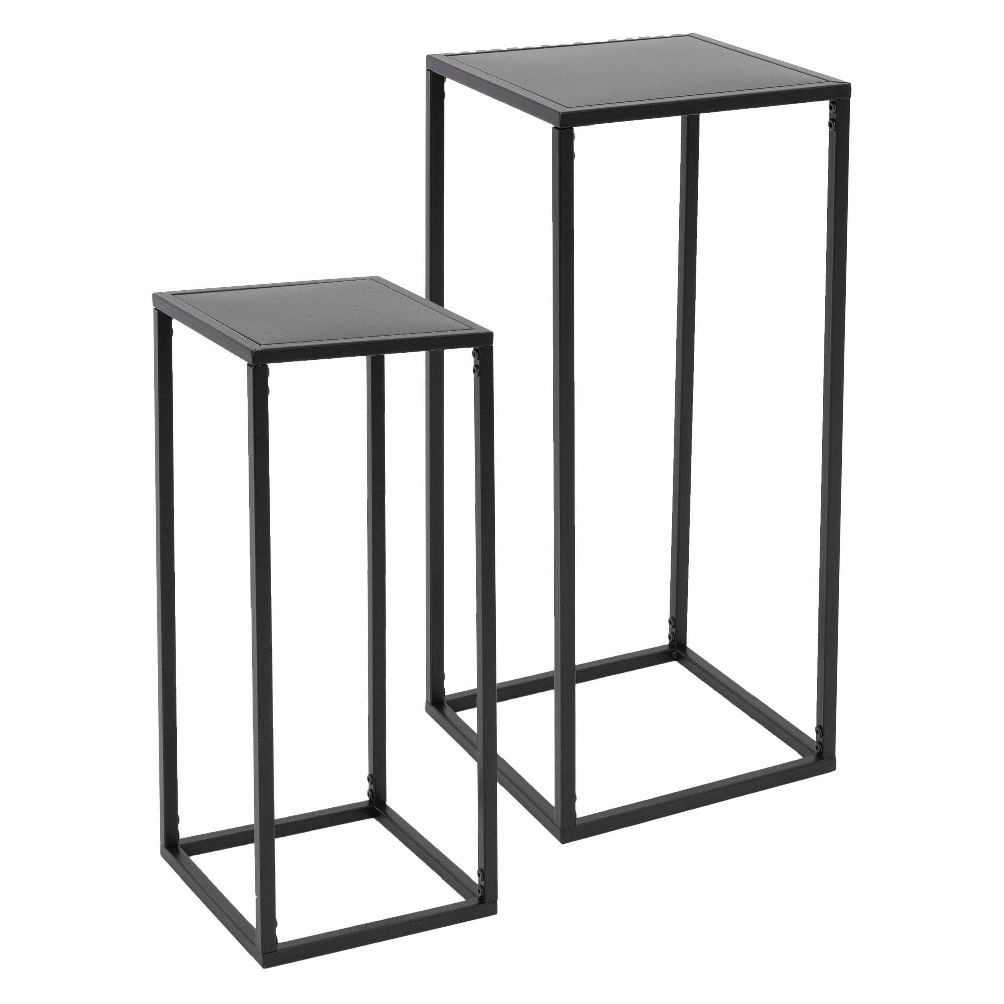 Lot de 2 support pour plantes boîte pot à fleurs métal revêtement en poudre noir - Image 1