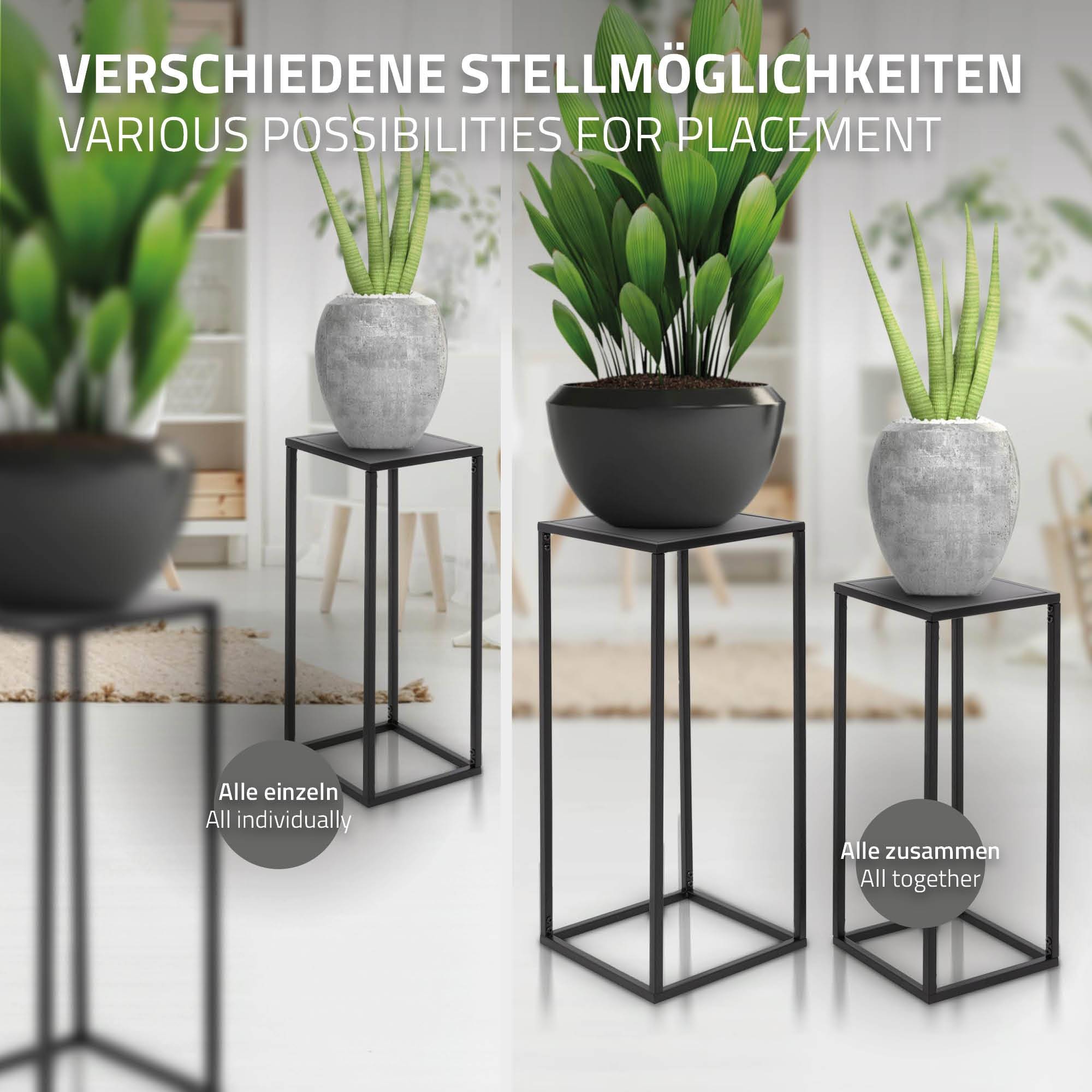 Lot de 2 support pour plantes boîte pot à fleurs métal revêtement en poudre noir - Image 4