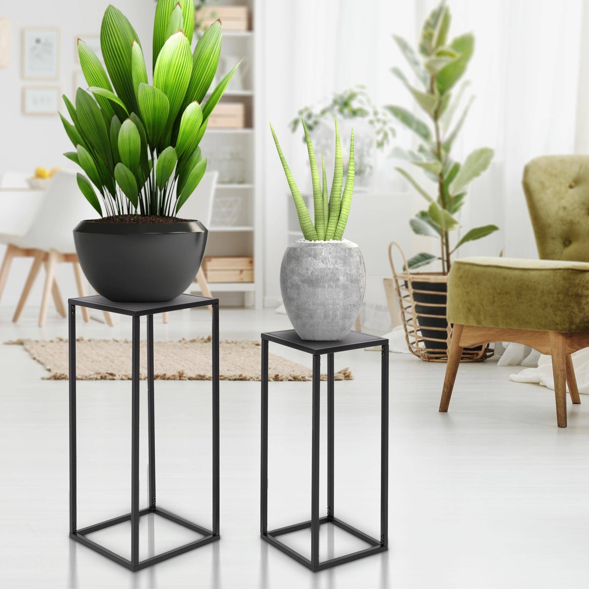 Ml-Design - Lot de 2 support pour plantes boîte pot à fleurs métal revêtement en poudre noir - Imagen 1