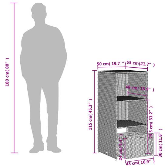 Armoire Extérieur Résine Tressée 2 Étagères 1 Tiroir pour Terrasse Gris 50x55x115 cm – ComfortXL Outdoor Living - Image 4