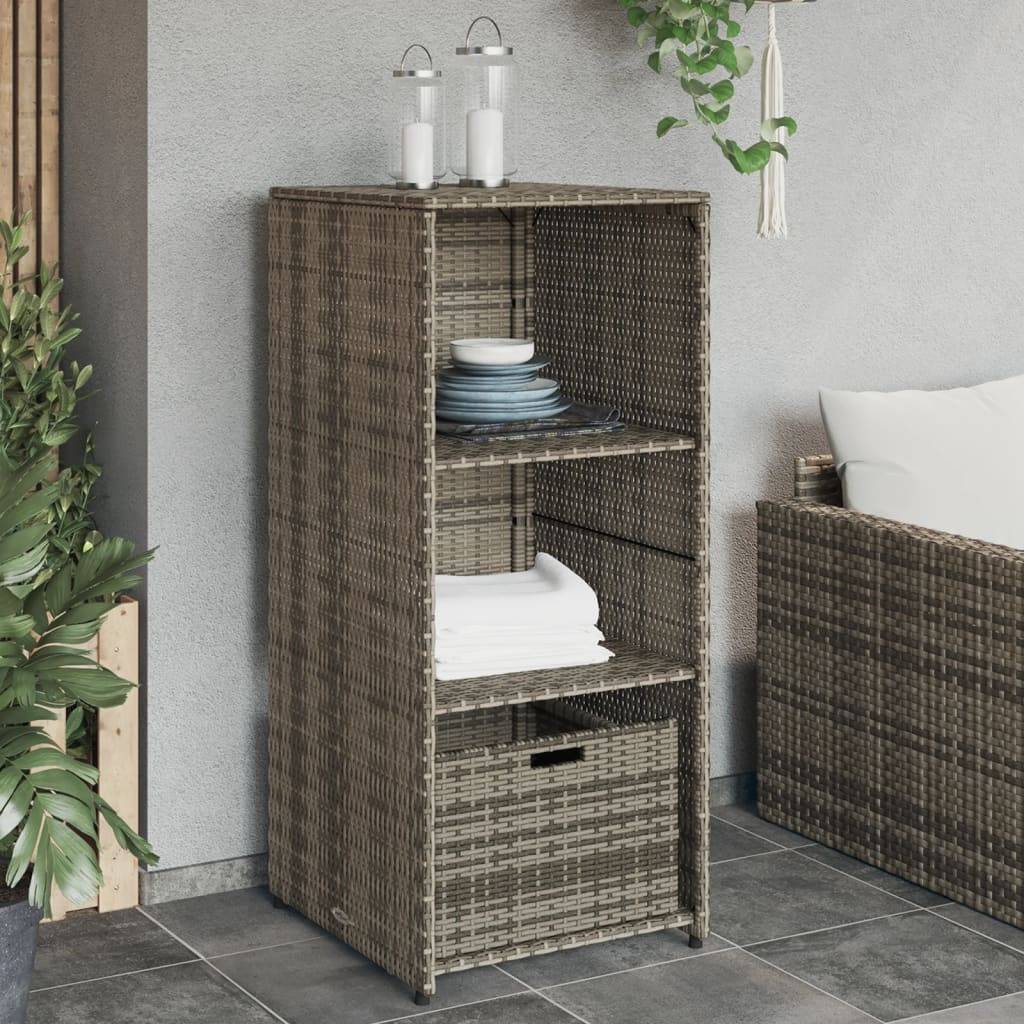 Armoire Extérieur Résine Tressée 2 Étagères 1 Tiroir pour Terrasse Gris 50x55x115 cm – ComfortXL Outdoor Living - Image 1