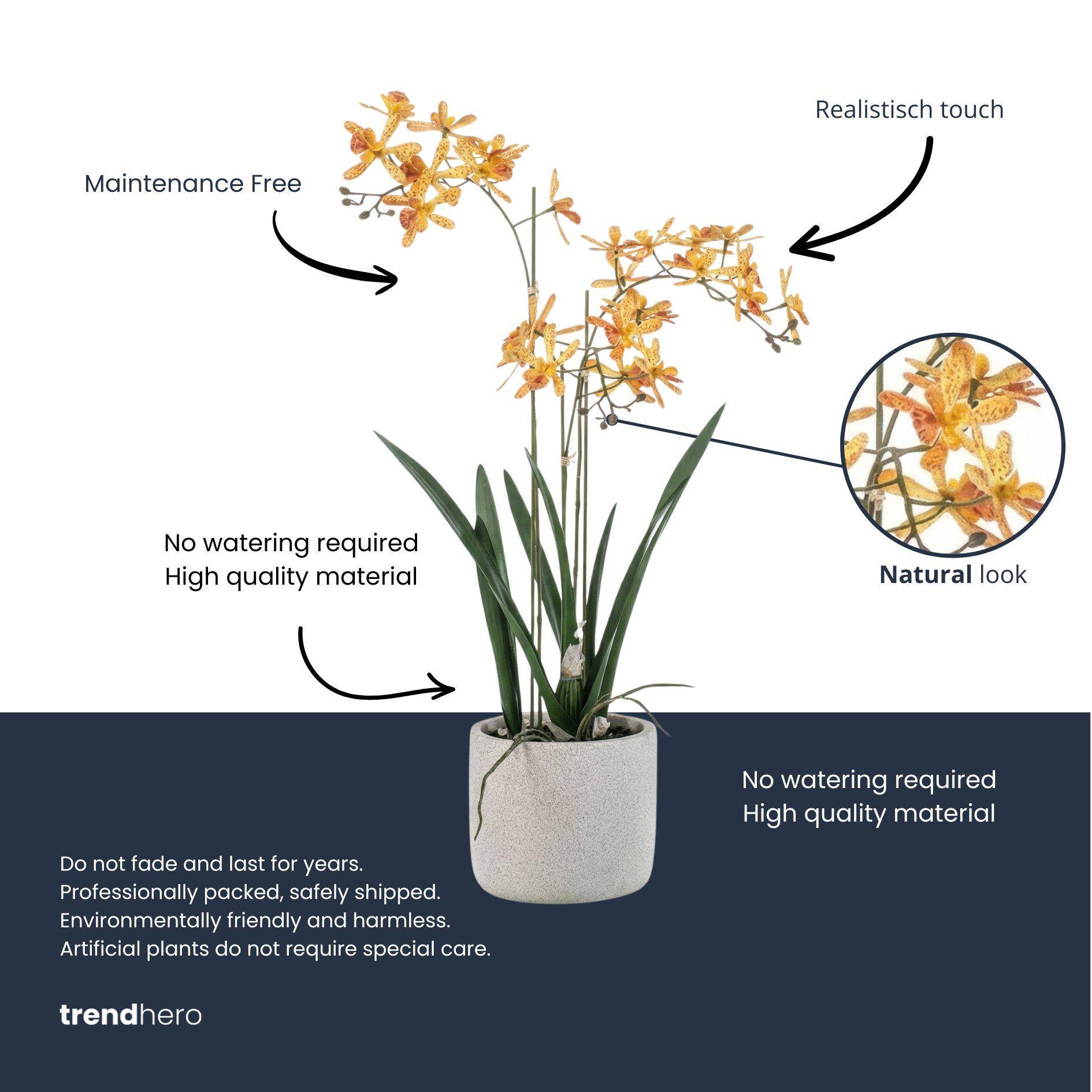 Renanthera orchidée jaune en orange - Ø10cm - Plante artificielle - Image 4